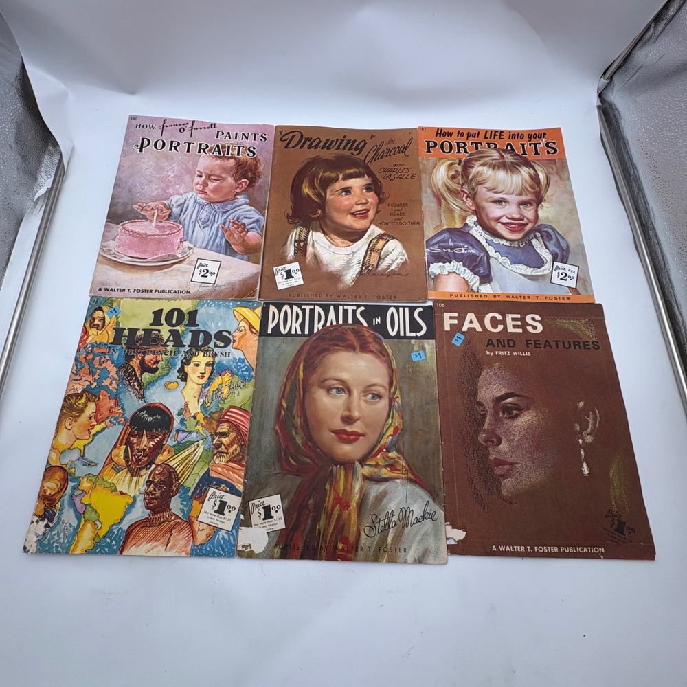 Vintage Walter T Foster Art Instruction Books Lot of 6 Portraits Oils Charcoal